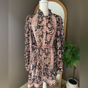 Flared A Line Floral Long Sleeve Dress with Belt unbranded & No tags